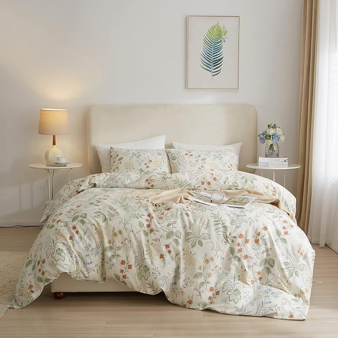 mixinni Floral Duvet Covers King Size Botanical Flower Leaf Printed on White by mixinni