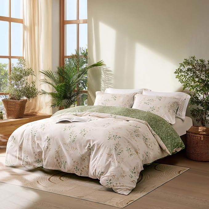 OAITE Duvet Cover Twin Size, Reversible Fresh Camellia Light Yellow Duvet Cover - Image 2
