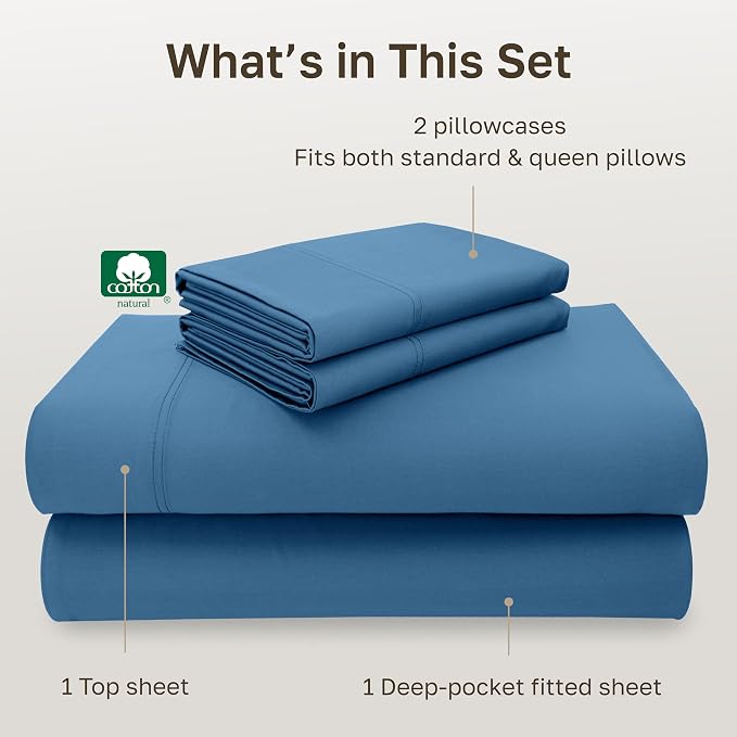 California Design Den Natural 100% Cotton Bed Sheets Full Size Set - Image 4