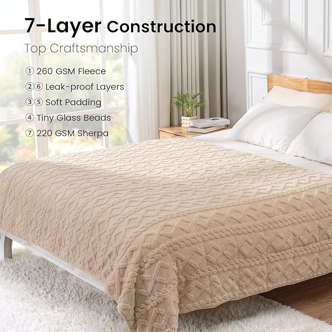 Drewin Weighted Blanket Queen Size 17lbs, Classy Soft Jacquard Sherpa Weighted - Image 6