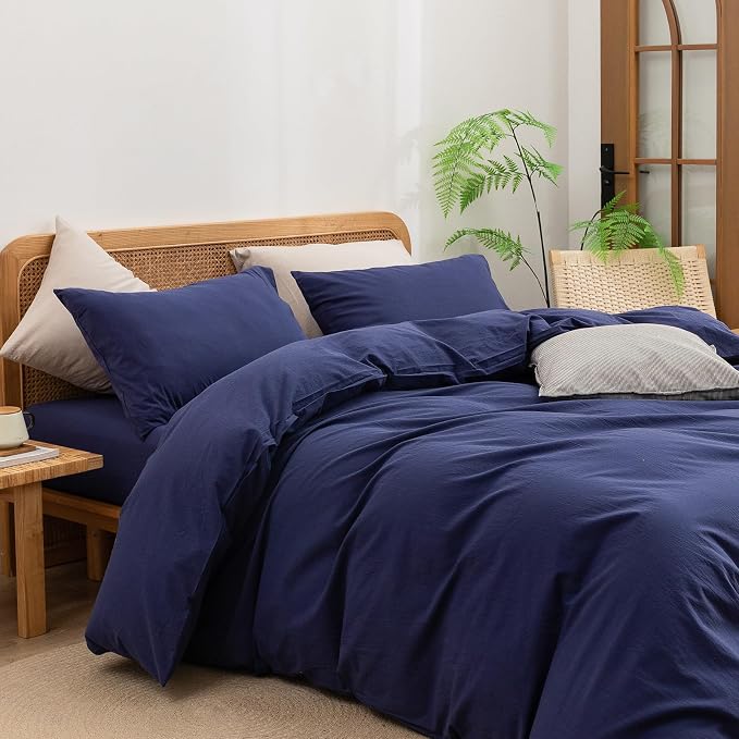 BESTOUCH Duvet Cover Set 100% Washed Cotton Linen Feel Super Soft Comfortable - Image 2