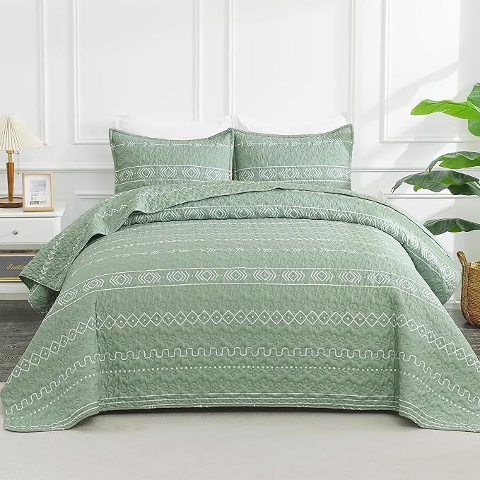 Andency Sage Green Twin Quilt Set, 2 Pieces Boho Lightweight Soft Striped by Andency