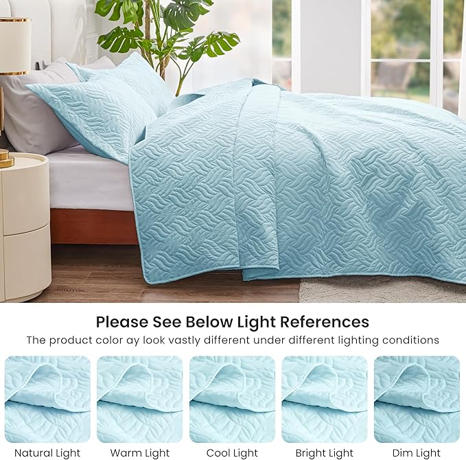 Love's cabin Twin Quilt Set Light Blue Bedspreads - Image 5