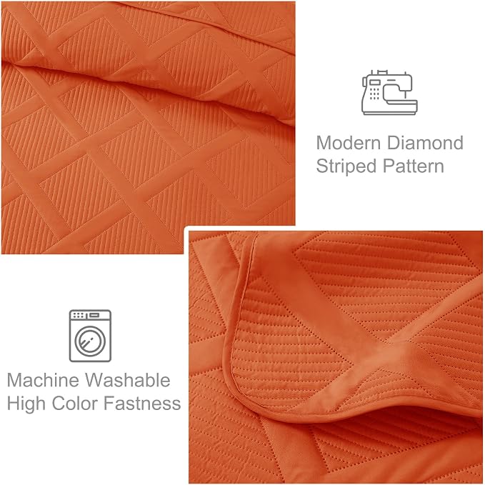Exclusivo Mezcla Oversized King Quilt Set- Burnt Orange Cal King Quilts Bedding - Image 5