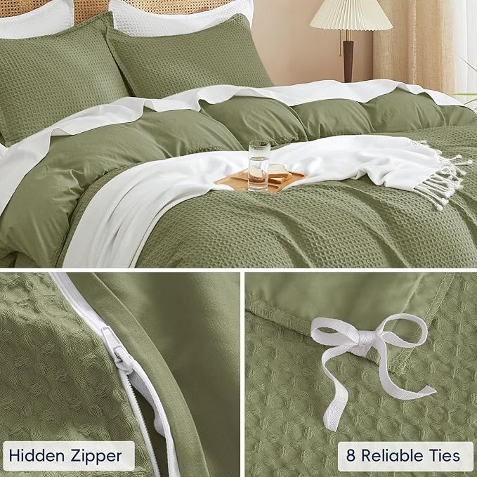 PHF Waffle Weave Duvet Cover Set King Size, No Snagging Ultra Soft Luxury - Image 5