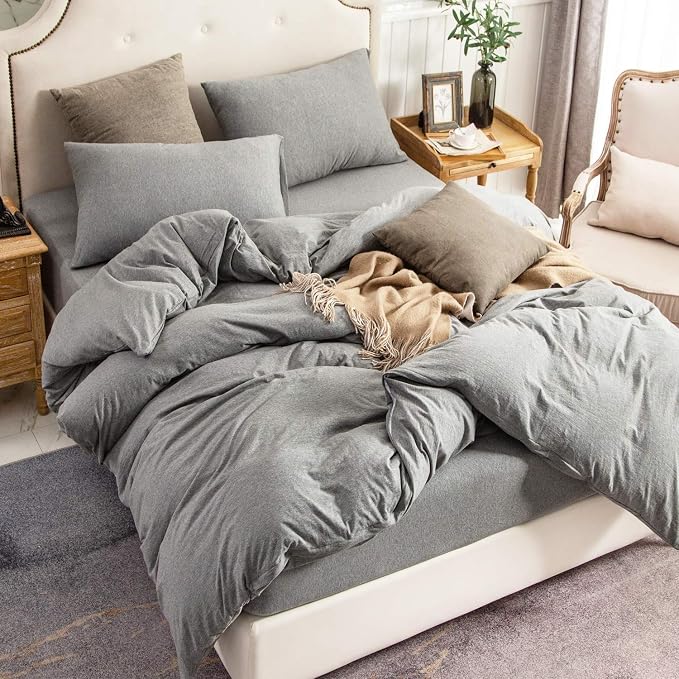 PURE ERA Jersey Knit Duvet Cover Set 100% T-Shirt Cotton Super Soft Comfy 3pc - Image 2