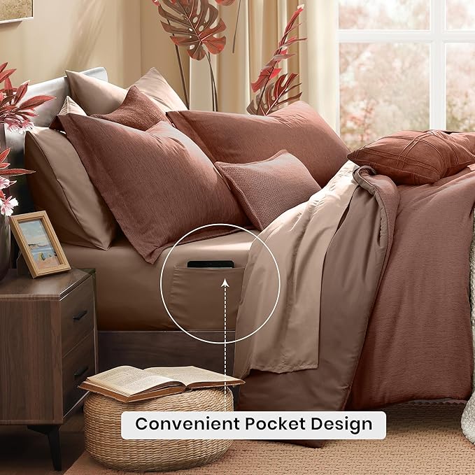 Monbix Full Size Comforter Set, Terracotta Bedding Comforter - Image 4