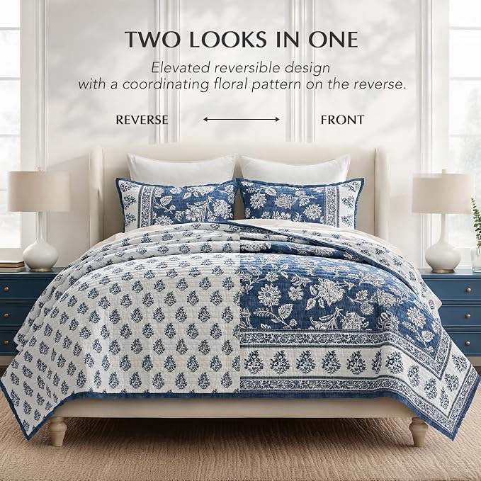 EverGrace Cotton Quilt Set Queen Size, 100% Cotton Reversible Lightweight - Image 4