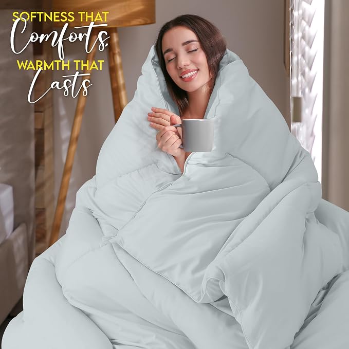 Utopia Bedding Queen Comforter Duvet Insert, Quilted Light Grey Comforter - Image 5