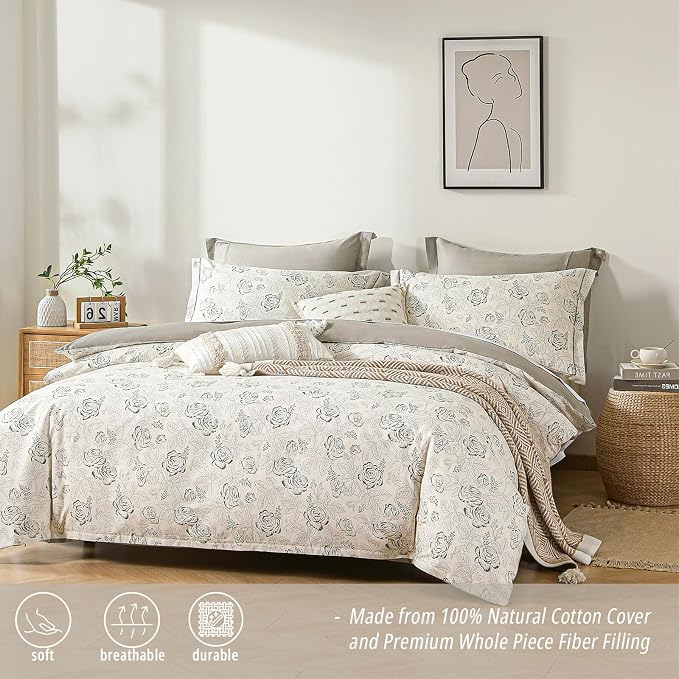 LEMIROE Vintage Botanical Cotton Comforter King Size 3PC - Image 2