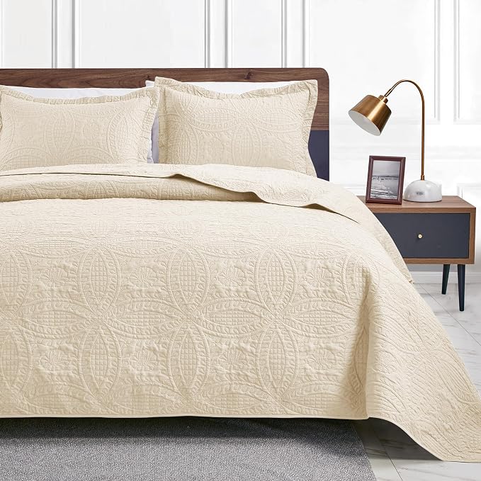 Love's cabin Twin Quilt Bedding Set Beige Bedspreads by Lovescabin
