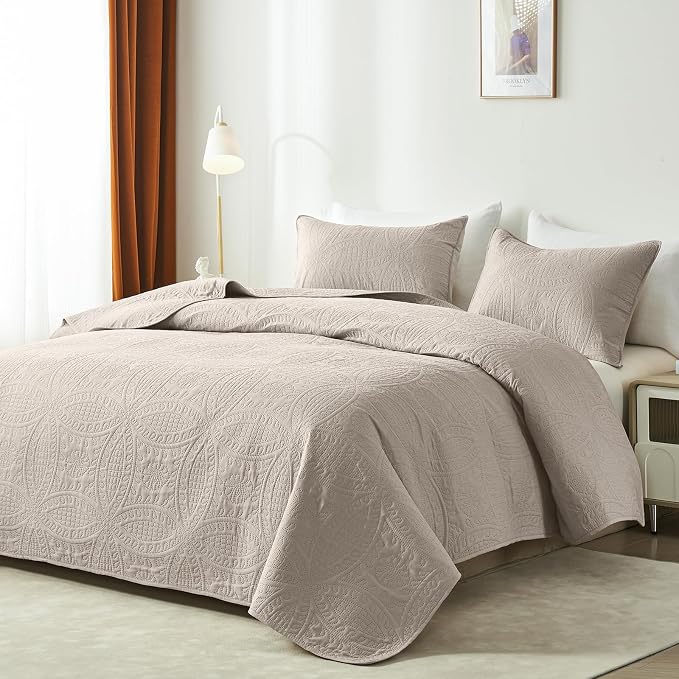 akkialla Taupe Full/Queen Quilt Set, Ultrasonic Lightweight Bedspread Coverlet - Image 2