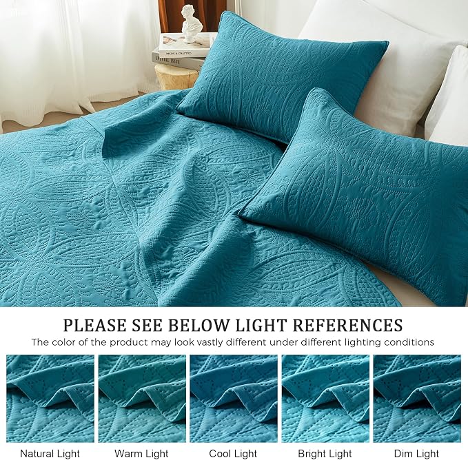 akkialla Teal Twin Quilt Set, Ultrasonic Lightweight Bedspread Coverlet - Image 5