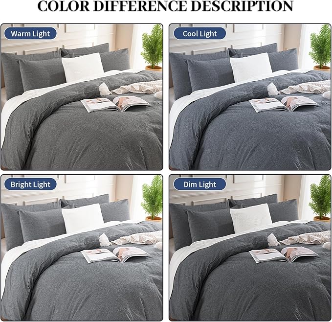 NEXHOME PRO Duvet Cover Full 100% Washed Cotton, Heathered Black Breathable - Image 4