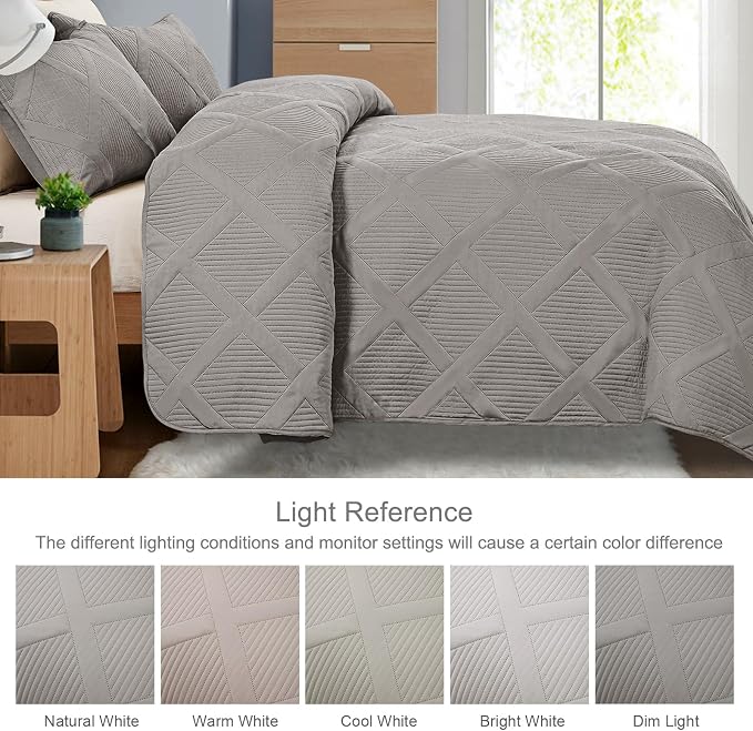 Exclusivo Mezcla Quilt Set Twin Size, 2 Pieces Light Grey Twin Quilt Bedding Set - Image 3