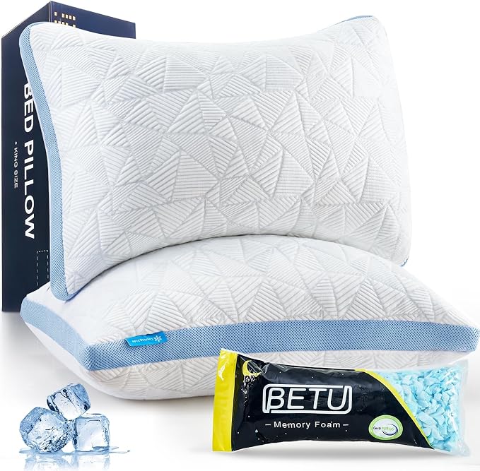 BETU Cooling Pillows Standard Size Set of 2, Shredded Memory Foam Cool Pillows by BETU
