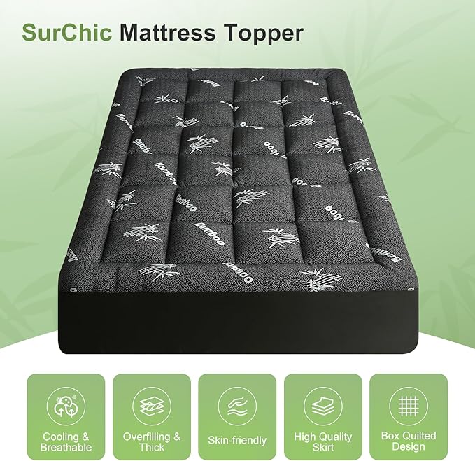 Twin Size Mattress Topper Viscose Derived from Bamboo, Soft Thick Pillow Top - Image 4