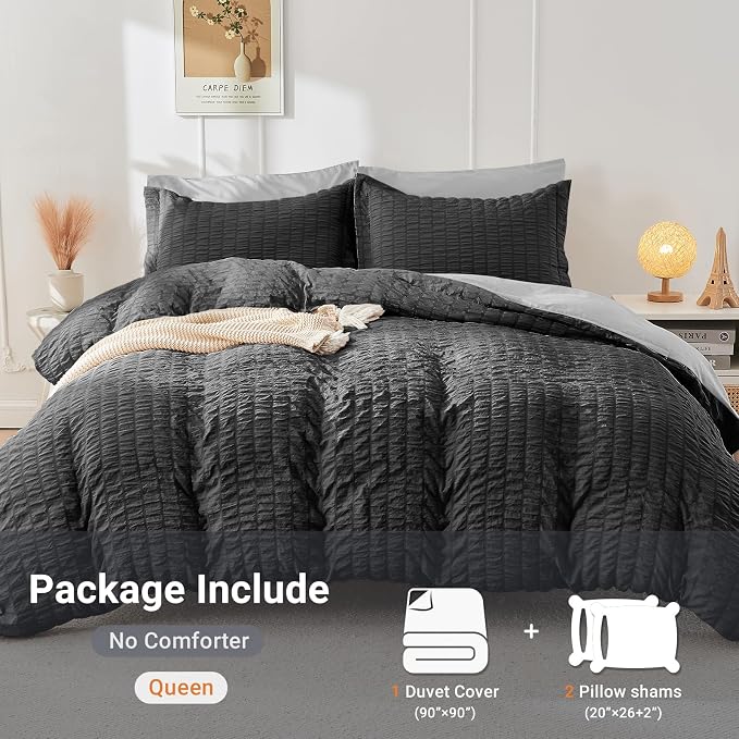 HYMOKEGE Dark Grey/Light Grey Duvet Cover King Size, Ultra Soft 3-Piece - Image 5
