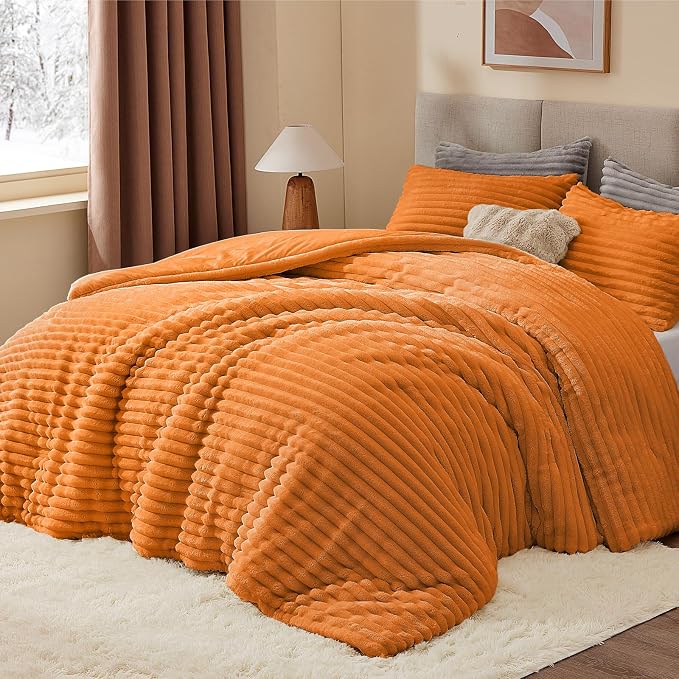 BEDELITE Fleece Queen Comforter Set -Super Soft & Warm Fluffy Burnt Orange - Image 3