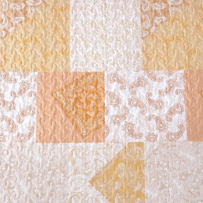 Mybedsoul Yellow Patchwork Quilt King Size, Soft Paisley Floral King Bedspreads - Image 8