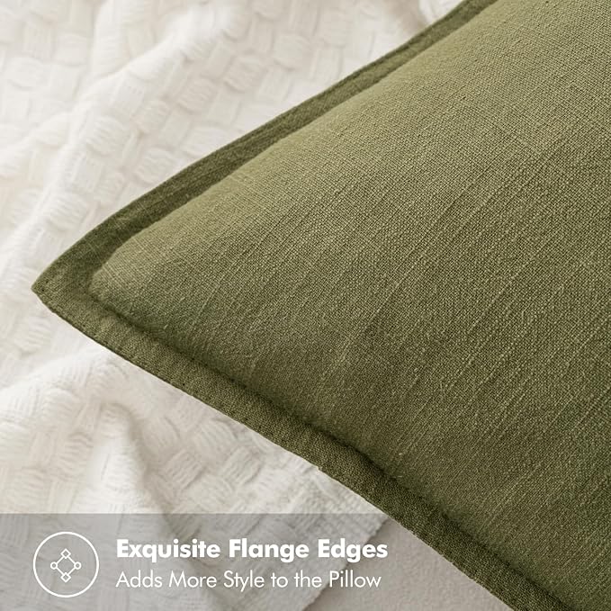 MIULEE Decorative Linen Pillow Covers 20x20 Inch Green ​Boho Farmhouse​ - Image 2