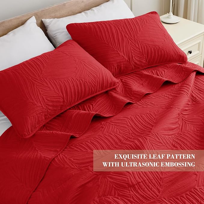 Exclusivo Mezcla Queen Quilt Bedding Set, Lightweight Red Quilts Queen Full Size - Image 3