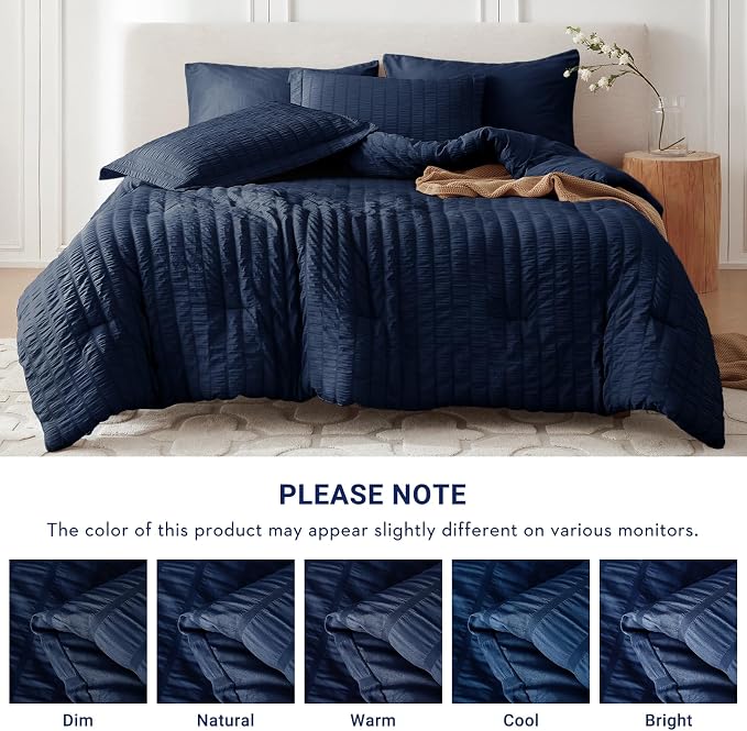 MUXHOMO 7 Pieces California King Comforter Set, Seersucker Bed in a Bag Cal - Image 5