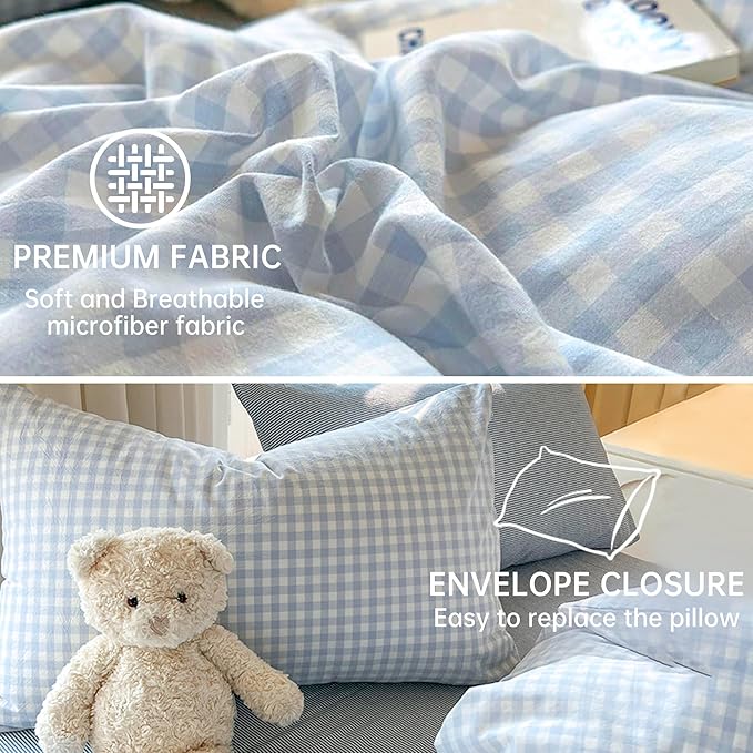 BOLINLIVING Gingham Duvet Cover Full Size, Microfiber Bedding Set - Image 5