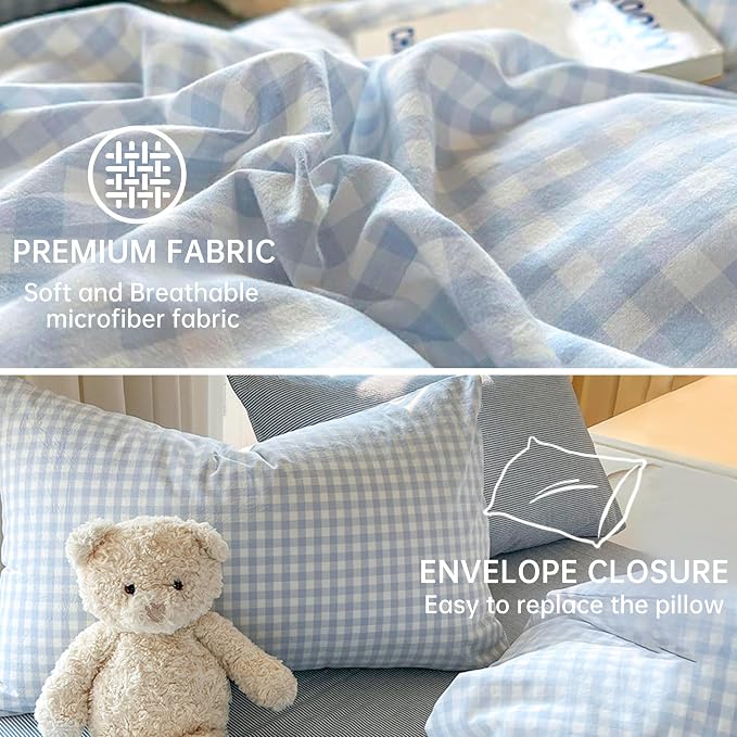 BOLINLIVING Gingham Duvet Cover Twin Size, Microfiber Bedding Set - Image 5