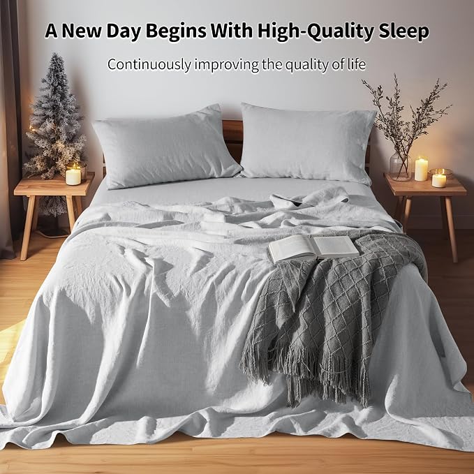 LBRO2M 100% Pure Linen Sheet Set Deep Pocket Up to 16" Bed Sheets Sets - Image 2