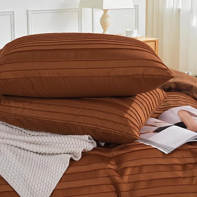 NEXHOME PRO Duvet Cover Queen, Brunt Orange 3 Pieces Boho Tufted Duvet Cover Set - Image 6