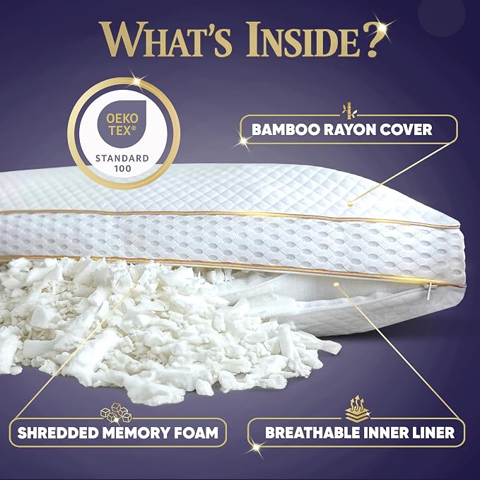 Royal Therapy King 4-Pack Memory Foam Pillow, Adjustable Shredded Odor-Free - Image 2