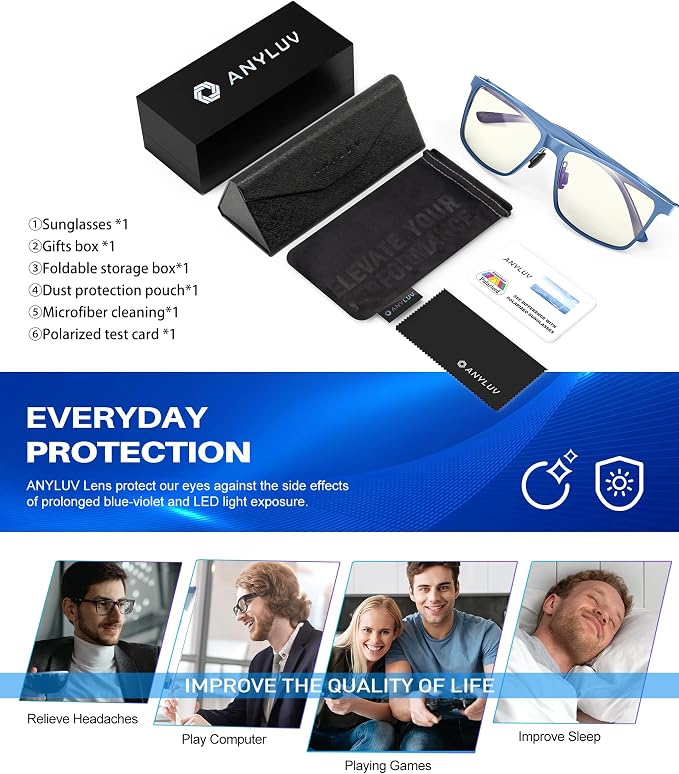 ANYLUV Blue Light Glasses Men, Relieve Eyestrain and Eye Protection, Al-Mg - Image 7