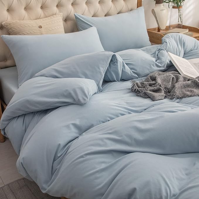 PURE ERA Jersey Knit Duvet Cover Set 100% T-Shirt Cotton Super Soft Comfy 3pc - Image 4