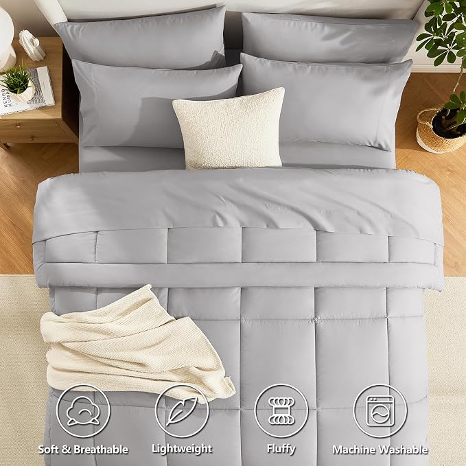 CozyLux Oversized King Comforter Sets French Grey, 7 Pieces Bed in a Bag - Image 2