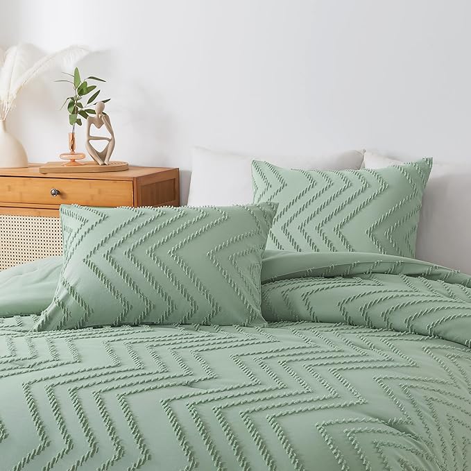 Andency Sage Green King Comforter Set, Boho Soft Fluffy Warm Lightweight - Image 6