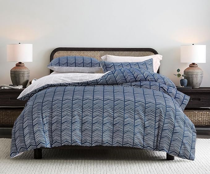 SLEEPBELLA Navy and White Duvet Cover Set, 100% Cotton Bedding, Chevron by SLEEPBELLA