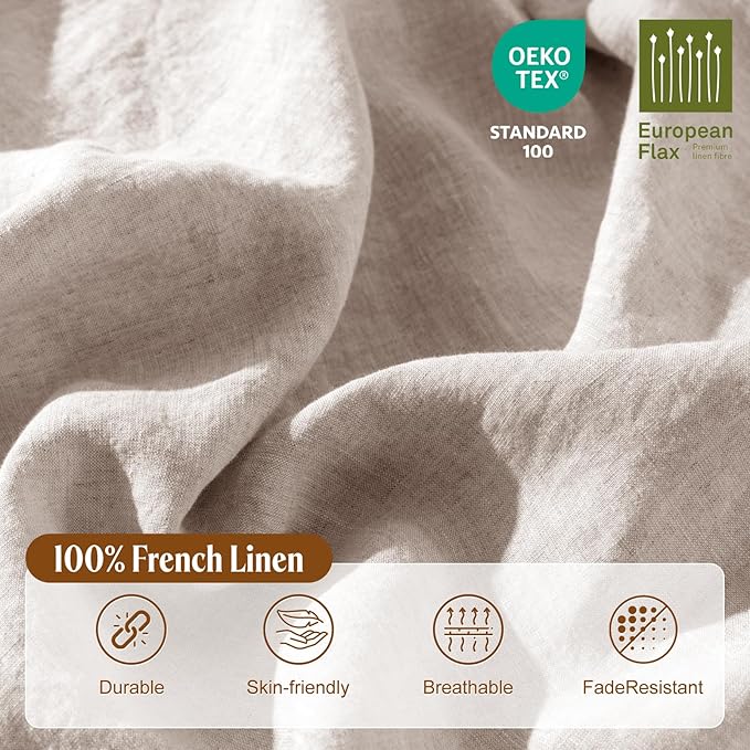 LBRO2M 100% France Linen Duvet Cover Set Cal King Size 3 Pcs Natural Flax - Image 3