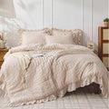 JOLLYVOGUE Beige King Comforter Set, 3 Pieces Seersucker Comforters King Size by JOLLYVOGUE