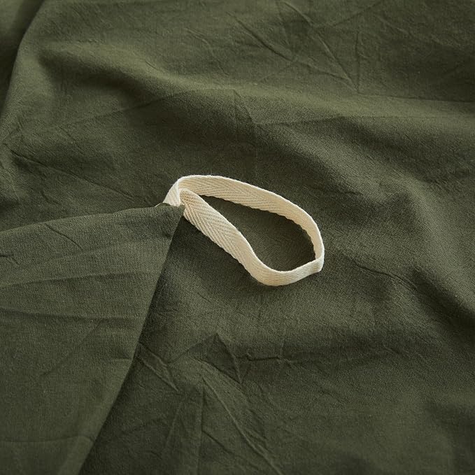 LOVQUE Olive Green Cotton Duvet Cover King Size, Linen Like Natural Bedding Set - Image 5
