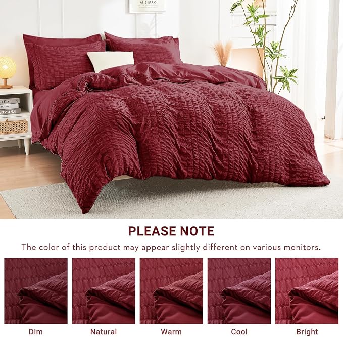HYMOKEGE Burgundy King Size Comforter Set Seersucker 7 Pieces, All Season - Image 6