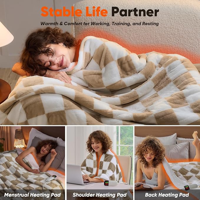 Light Brown Heated Throw Blanket Electric, 50X60 Heating Blanket - Image 3