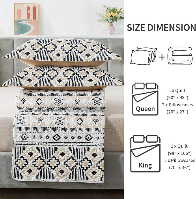 BEDIFANY Boho Quilt King Size Set, Lightweight Bedspread King Size Stripe Boho - Image 8