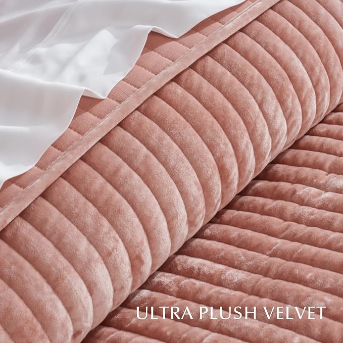 EVERGRACE Velvet Quilt Set King Size, Luxurious Soft Striped Channel Bedding Set - Image 5