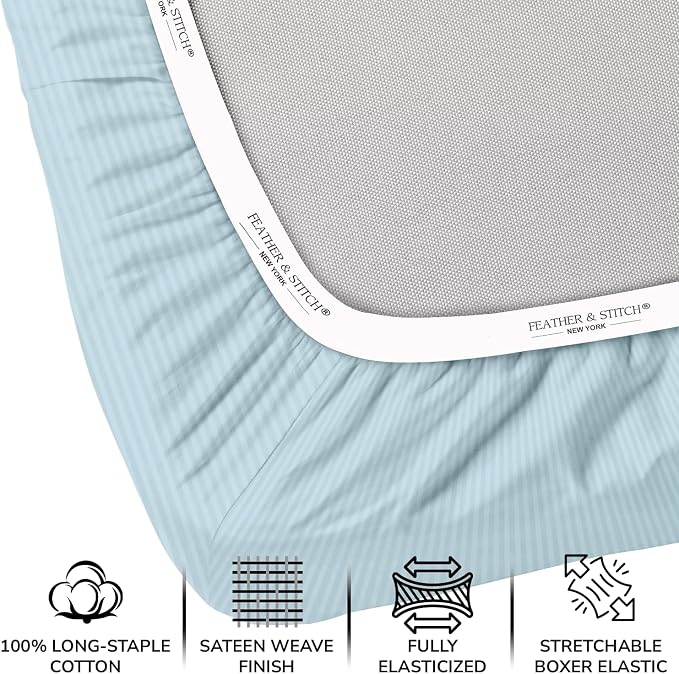 Feather & Stitch 1 PC Fitted Sheet California King Size, 100% Cotton Damask - Image 2