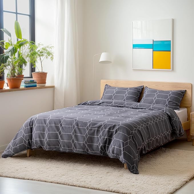 TOCOMOA Plaid Duvet Cover Set 100% Natural Cotton Soft Comfy Breathable 3 Piece - Image 2