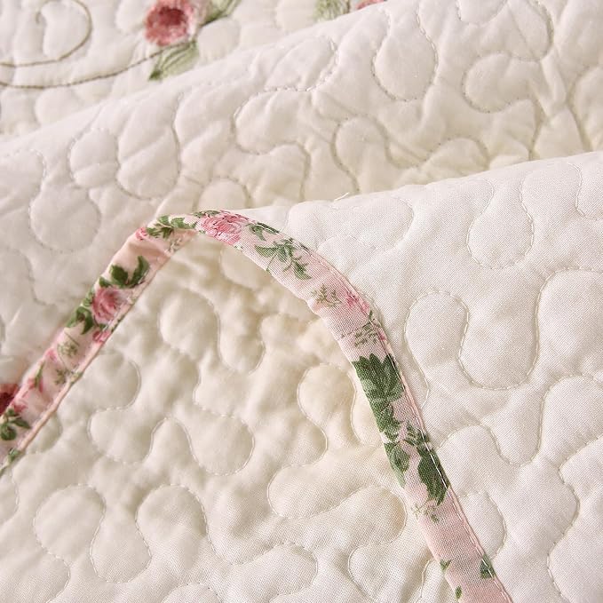 Quilt Set Floral Leaves 3D Embroidery Pattern 3 PCS Cotton Reversible Quilted - Image 8