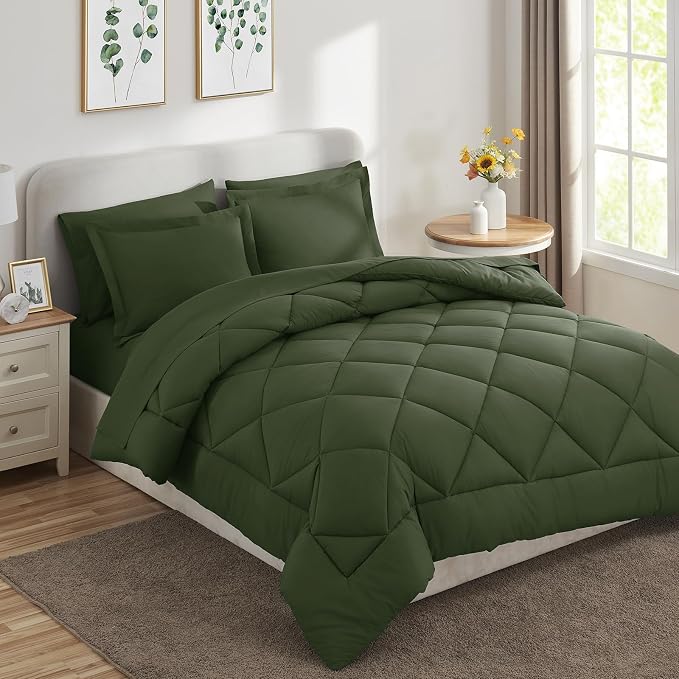 CozyLux Twin XL Comforter Set Olive Green - Image 8