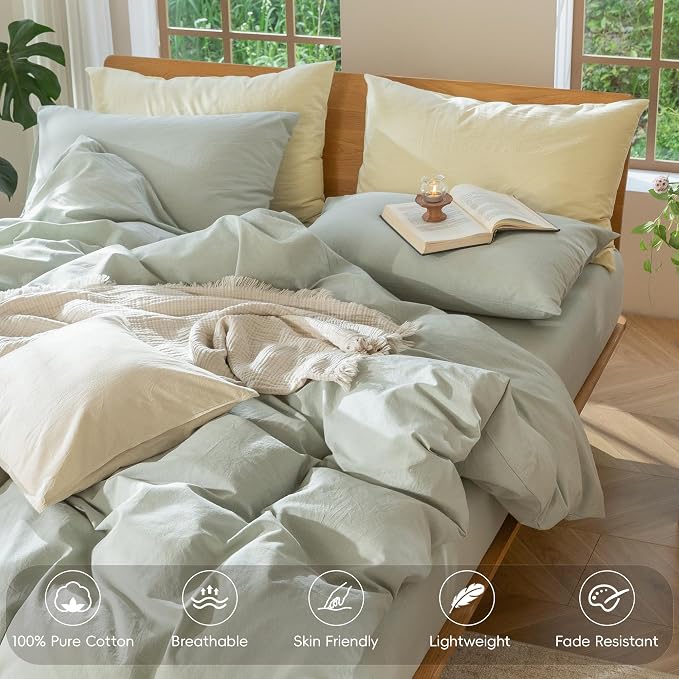 MooMee Bedding Duvet Cover Set 100% Washed Cotton Linen Like Textured - Image 4