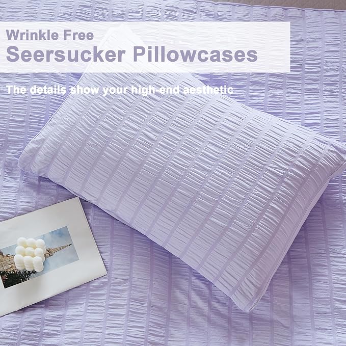 AveLom Lavender Purple Seersucker Duvet Cover Set Queen, 3 Pieces, Ultra Soft - Image 6